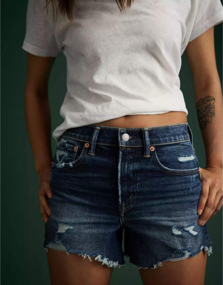 Shorts American Eagle AE77 Denim Mom Indigo Foncé Lavage Femme | UJW-87537899